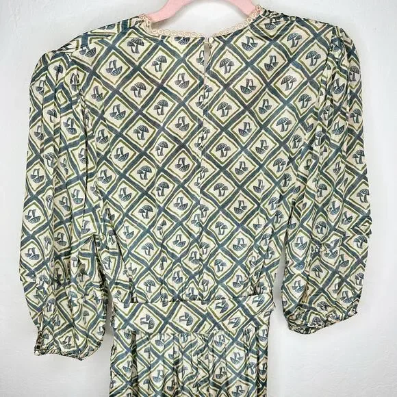 NWT Anthropologie Farm Rio V Neck Sheer Mushroom Print Wide Leg Jumpsuit Medium - Picture 8 of 16